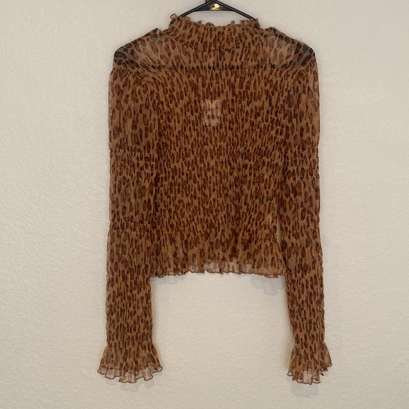 FREE PEOPLE Hello There Sheer Long Sleeve Top / Leopard Combo NWT - Picture 5 of 9